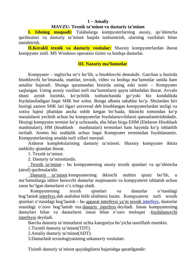 Texnik ta’minot va dasturiy ta’minot