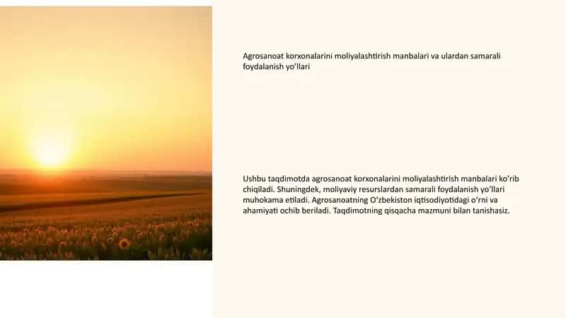 Agrosanoat korxonalarini moliyalashtirish manbalari