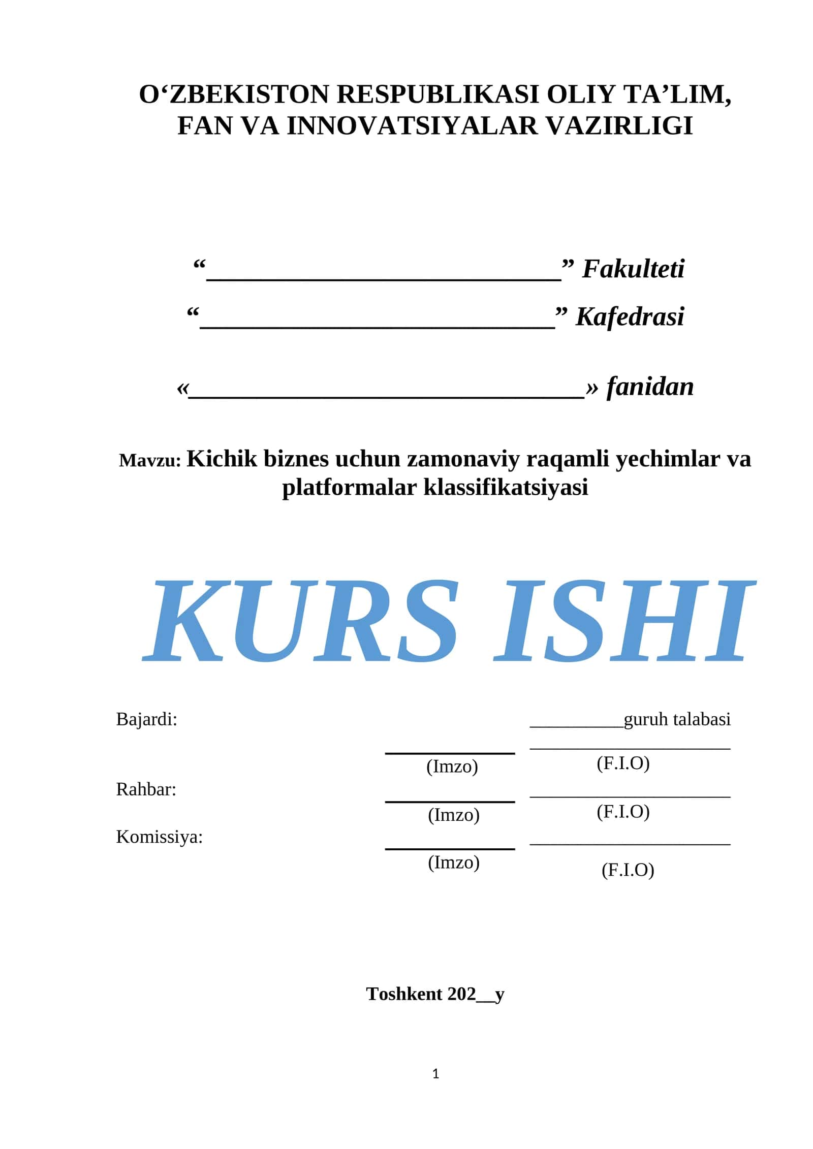 Kichik biznes uchun zamonaviy raqamli yechimlar va platformalar klassifikatsiyasi