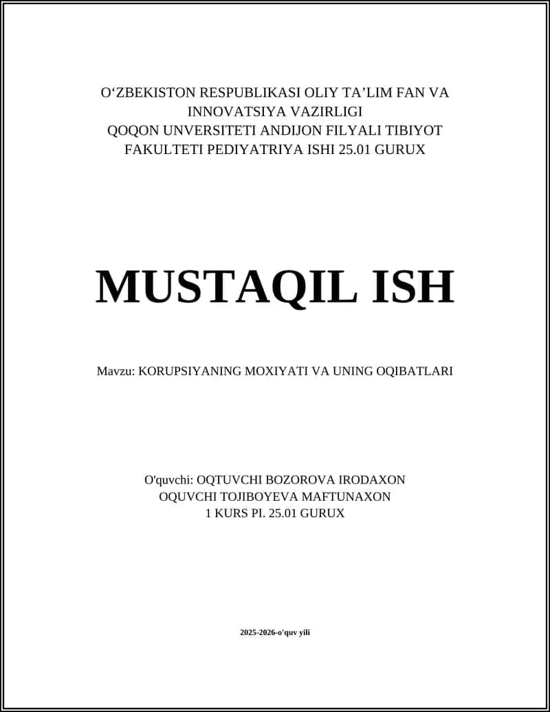 KORUPSIYANING MOXIYATI VA UNING OQIBATLARI