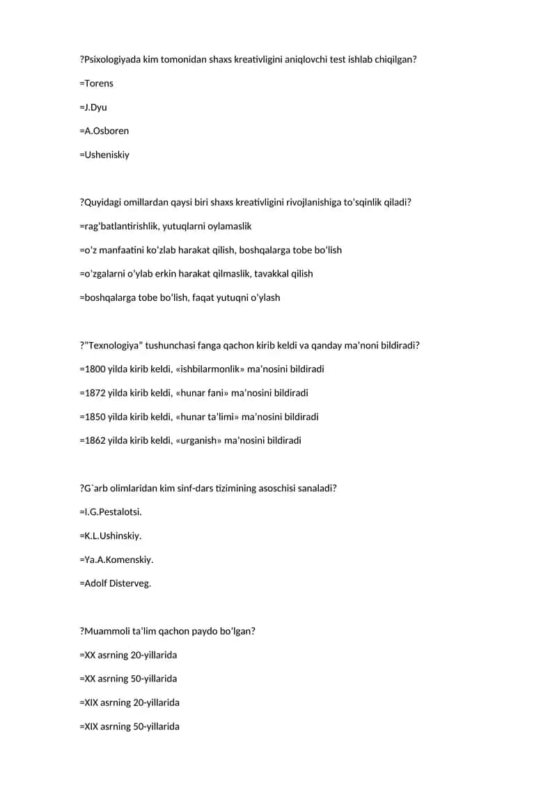 Psixologiyada kim tomonidan shaxs kreativligini aniqlovchi test ishlab chiqilgan?
