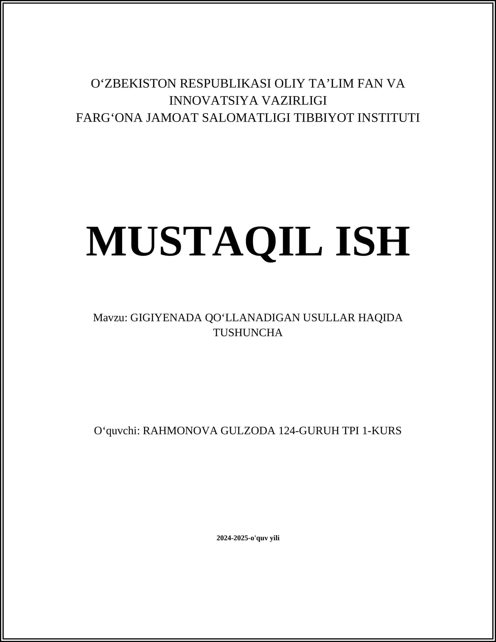 Shaxsiy gigiyena usullari