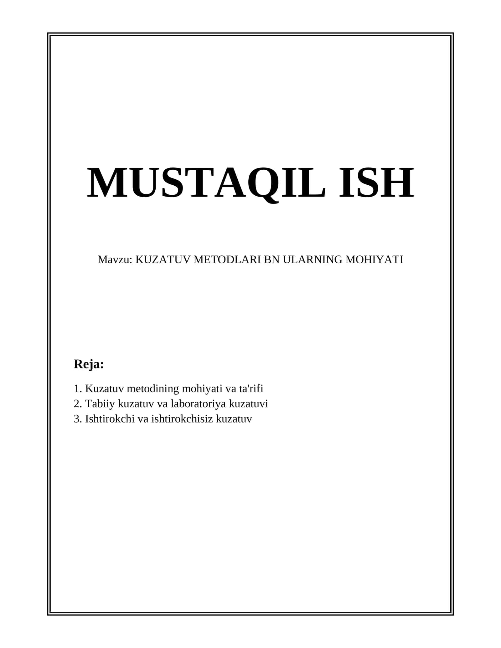 KUZATUV METODLARI BN ULARNING MOHIYATI