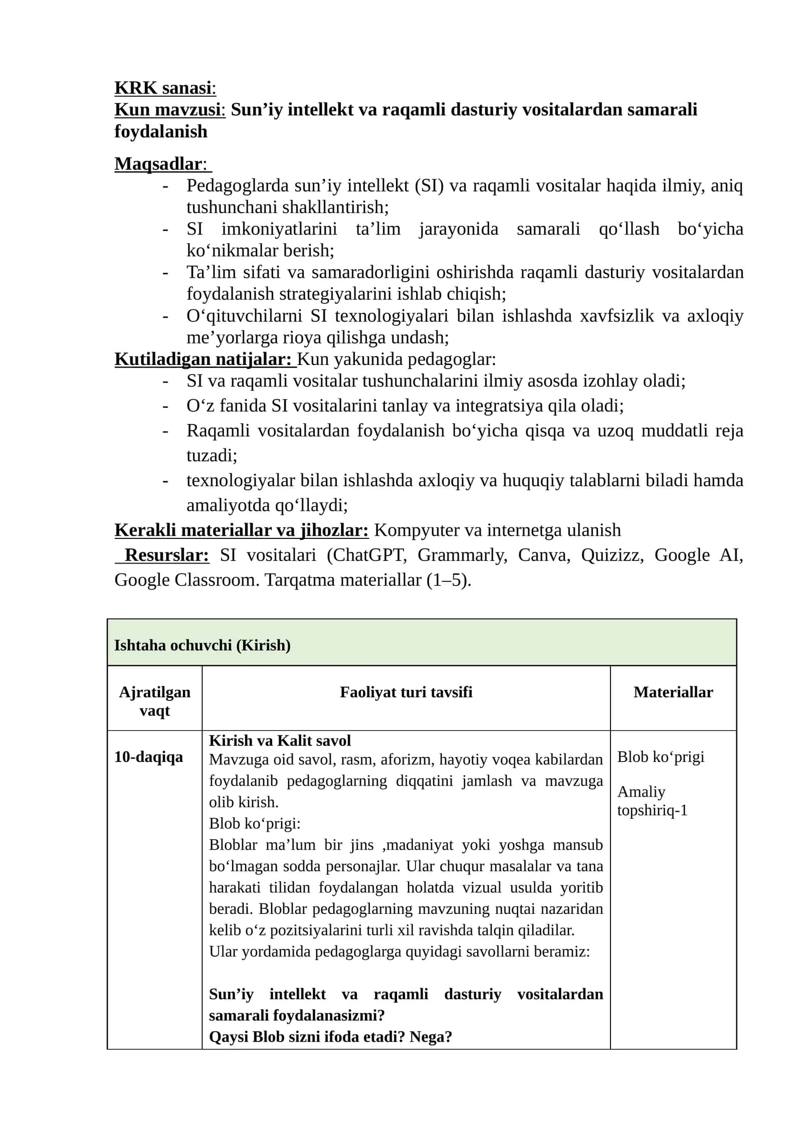 Sunʼiy intellekt va raqamli dasturiy vositalardan samarali foydalanish