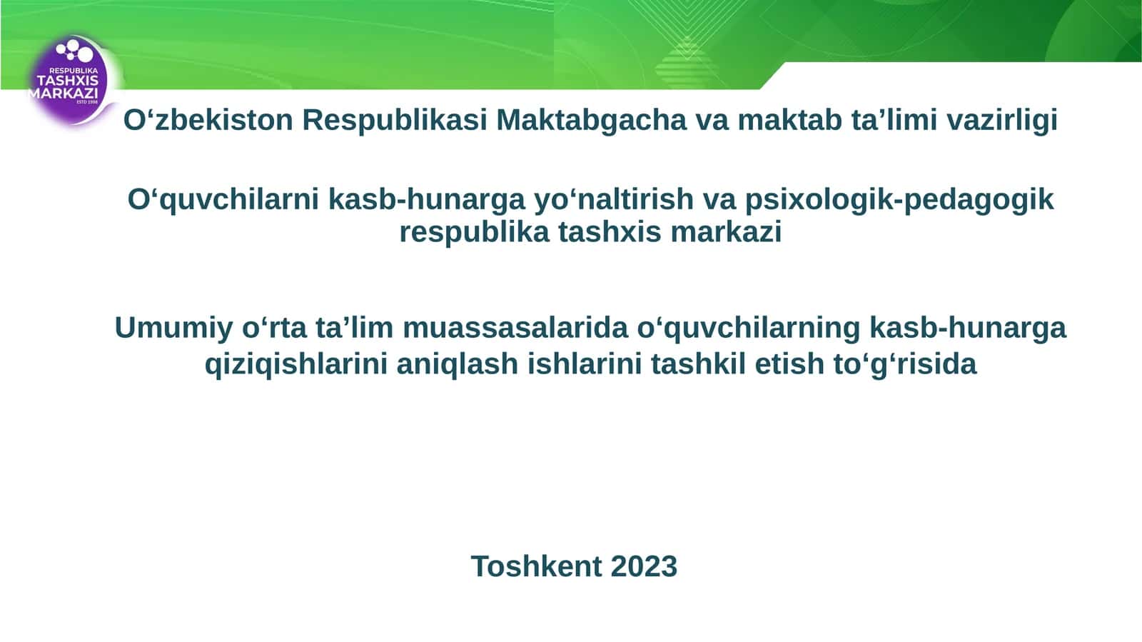 "Mening kelajakdagi kasbim" mavzusida treninglar tashkil etish