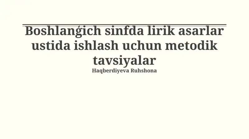 She'riy asarlarni tahlil qilish metodikasi