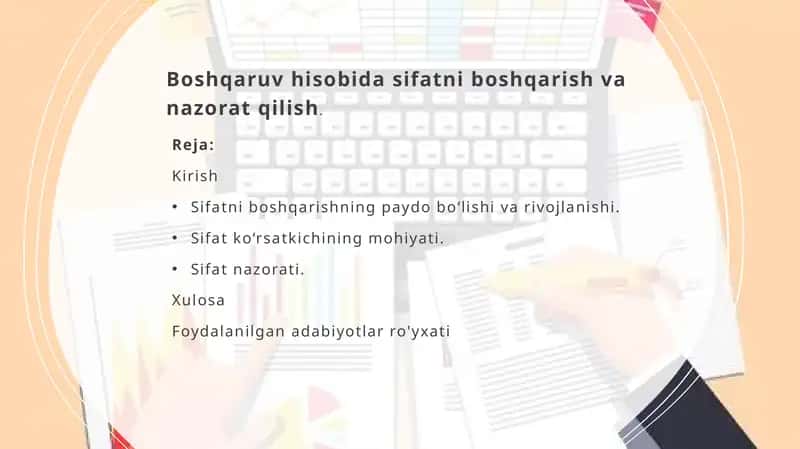 BOSHQARUV HISOBIDA SIFATNI BOSHQARISH VA NAZORAT QILISH
