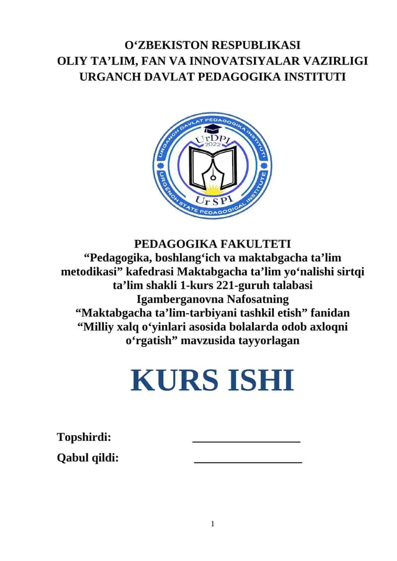 Bir yoshgacha bo‘lgan bolalarning rivojlanishi va unga qo‘yilgan pedagogik talablar.