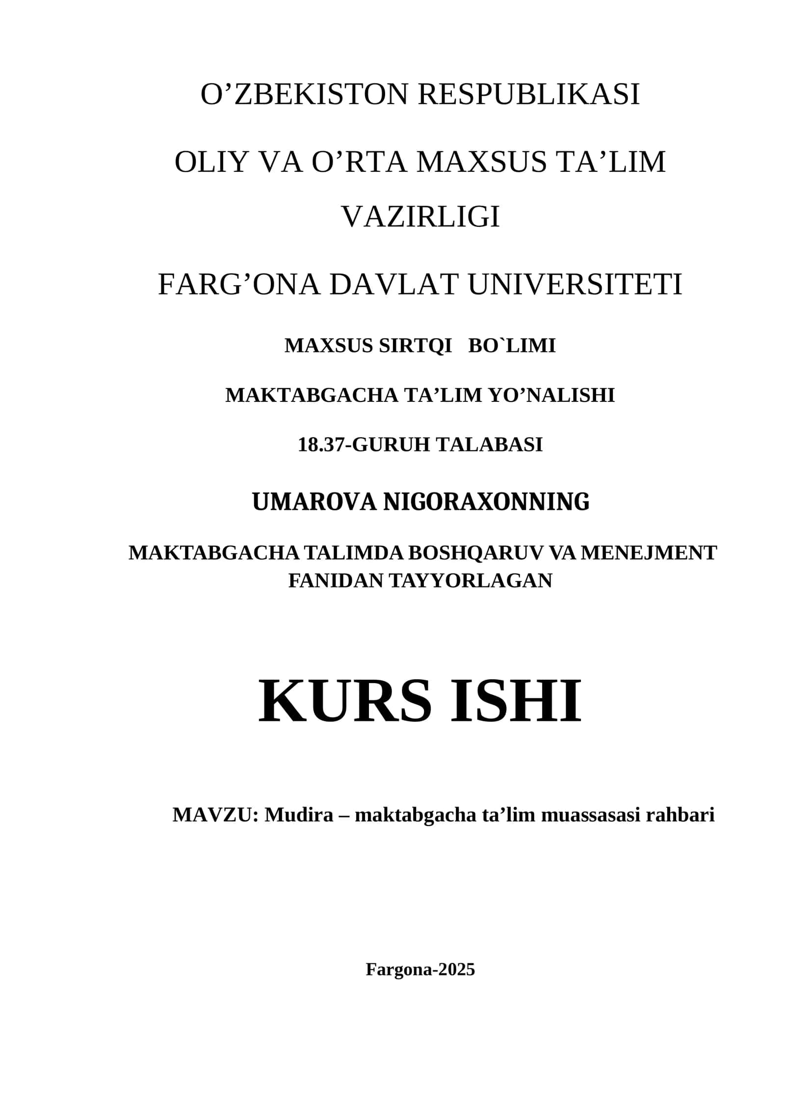 Mudira – maktabgacha ta’lim muassasasi rahbari