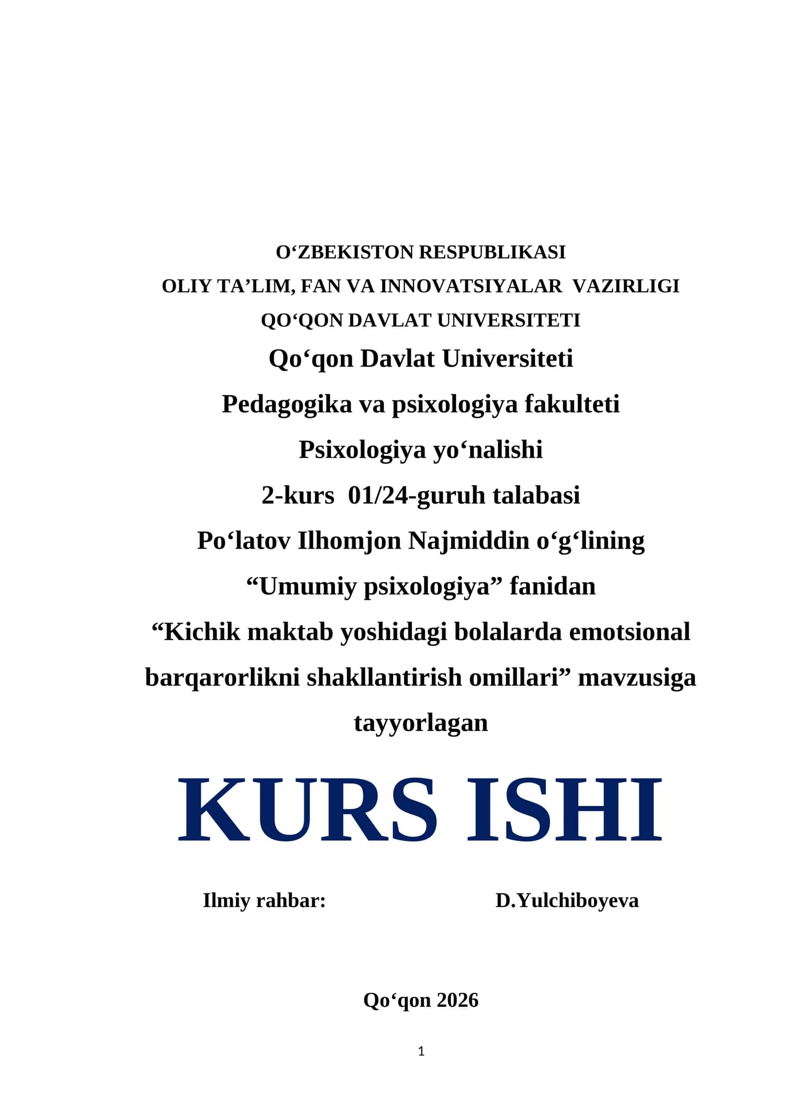 Kichik maktab yoshidagi bolalarda emotsional barqarorlikni shakllantirish omillari