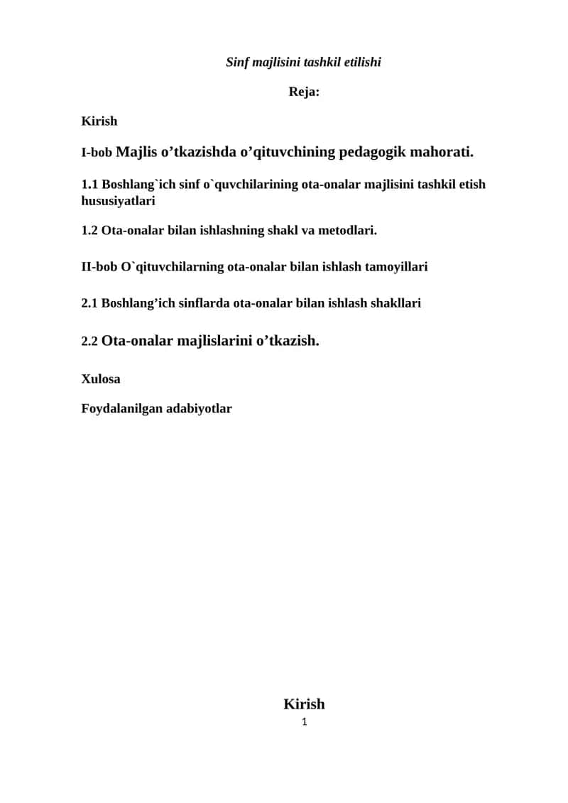 Sinf Majlisini Tashkil Etish