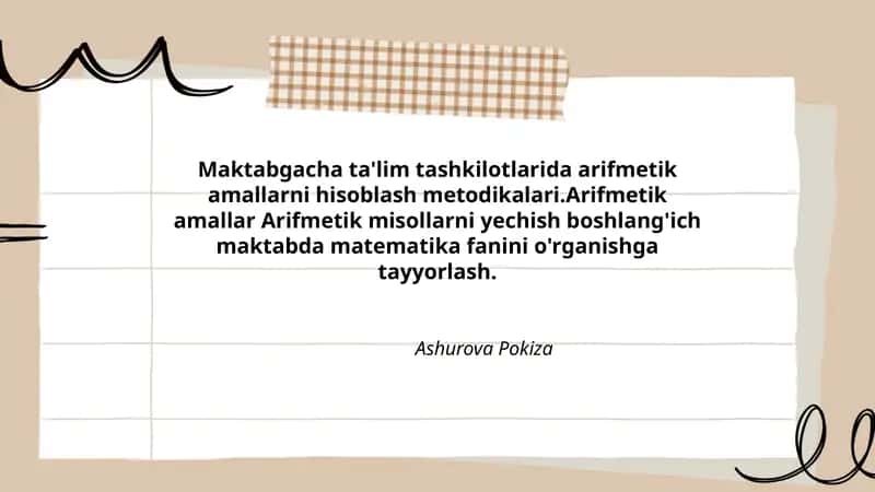 Arifmetik amallarni hisoblash metodikalari