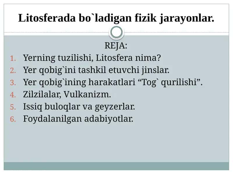 Litosferada bo`ladigan fizik jarayonlar