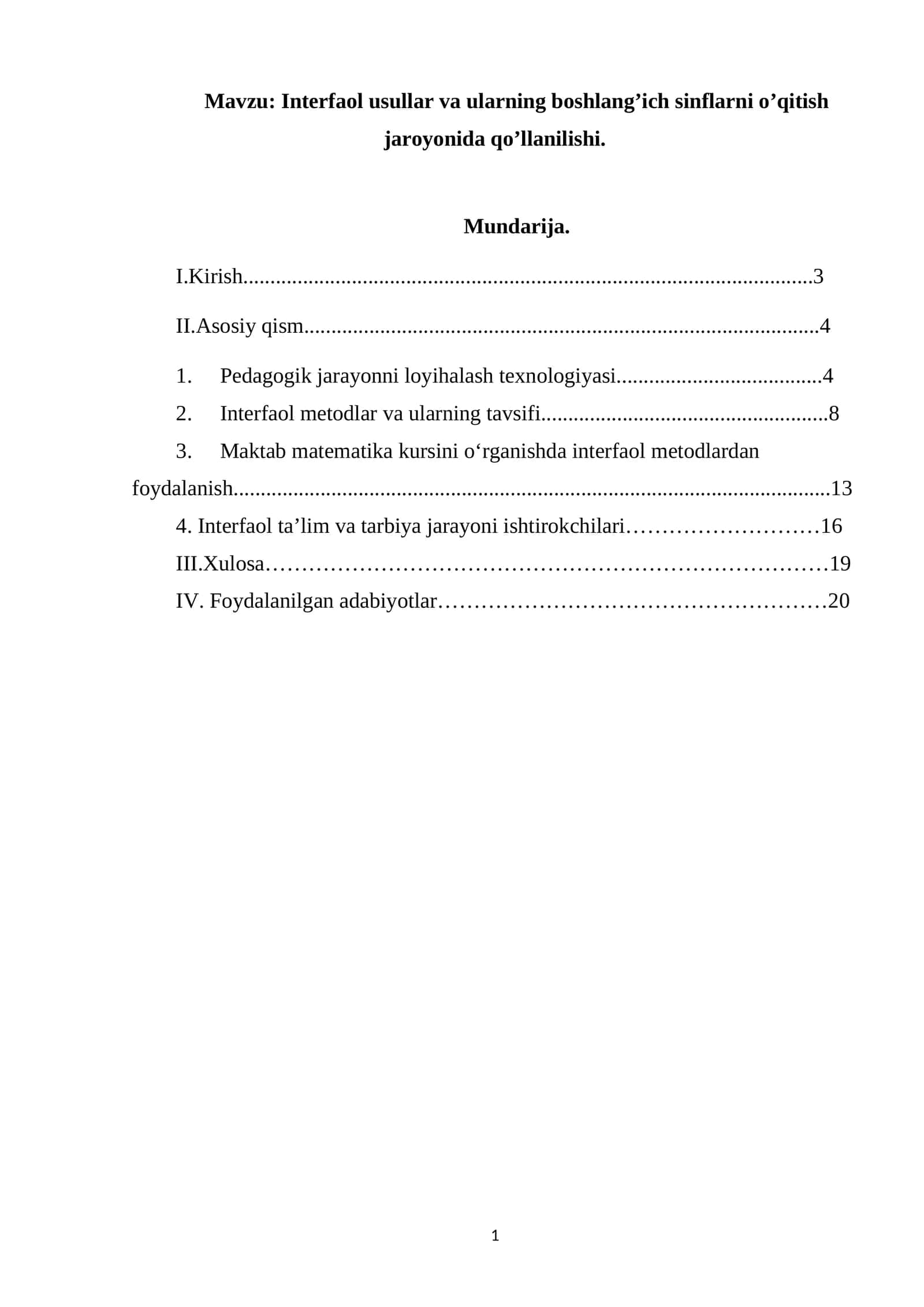 Interfaol Usullar va Ularning Boshlang’ich Sinflarni O’qitish Jaroyonida Qo’llanilishi
