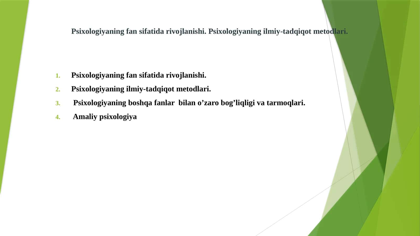 Psixologiya fanidan ta'lim