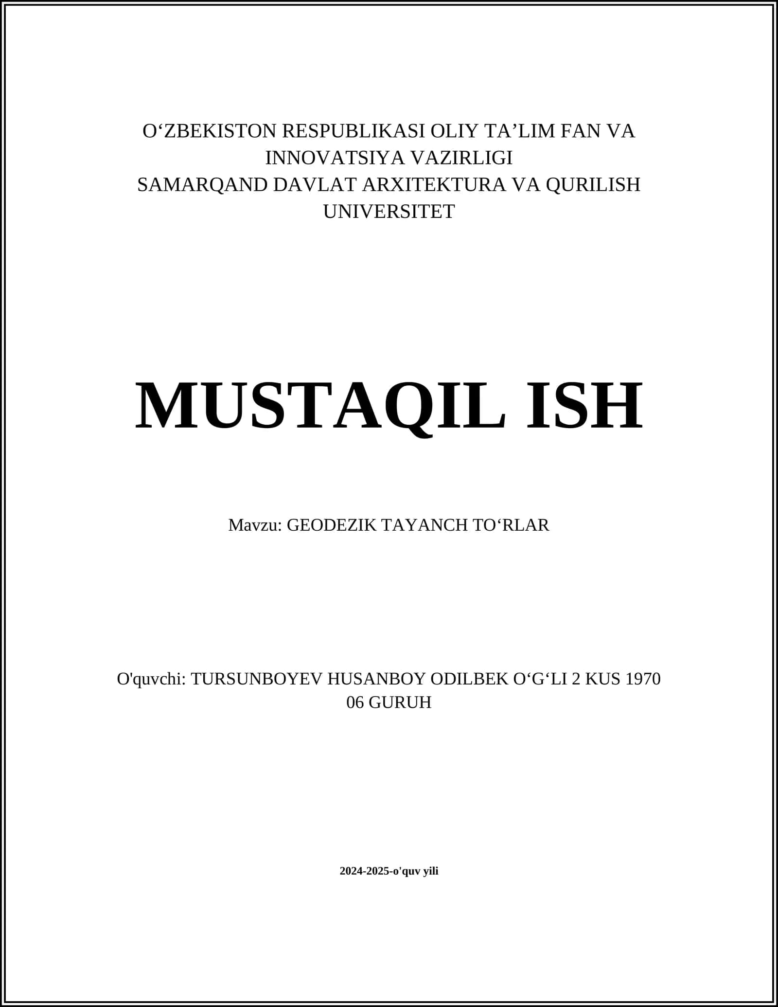 GEODEZIK TAYANCH TOʻRLAR