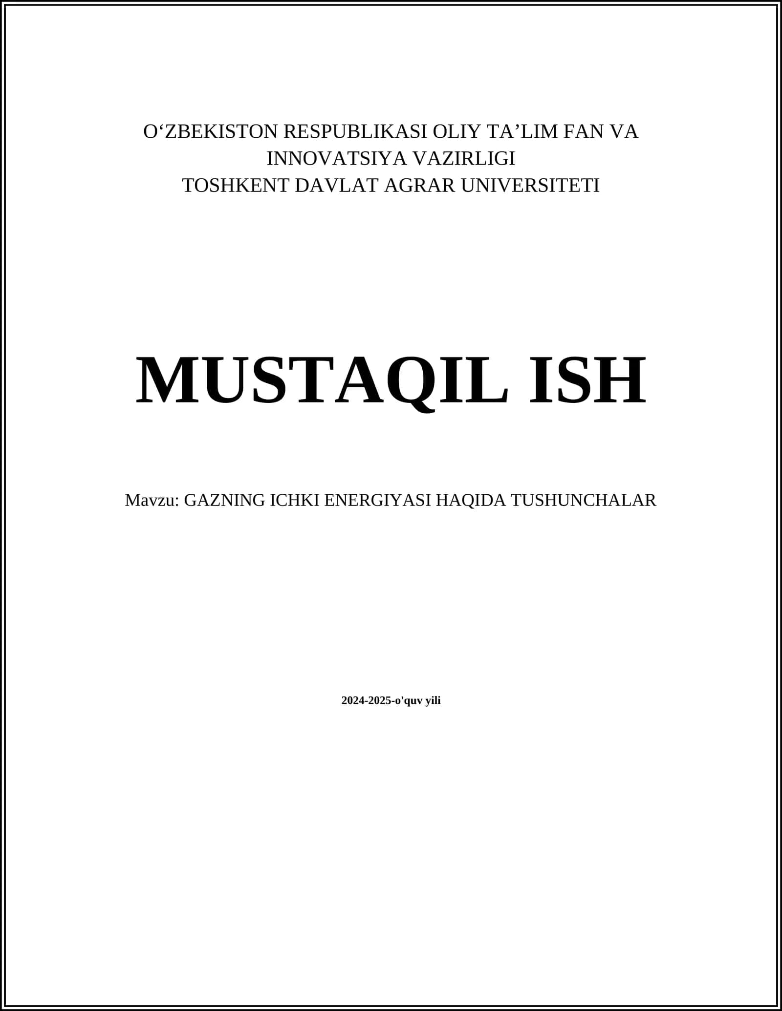 GAZNING ICHKI ENERGIYASI HAQIDA TUSHUNCHALAR
