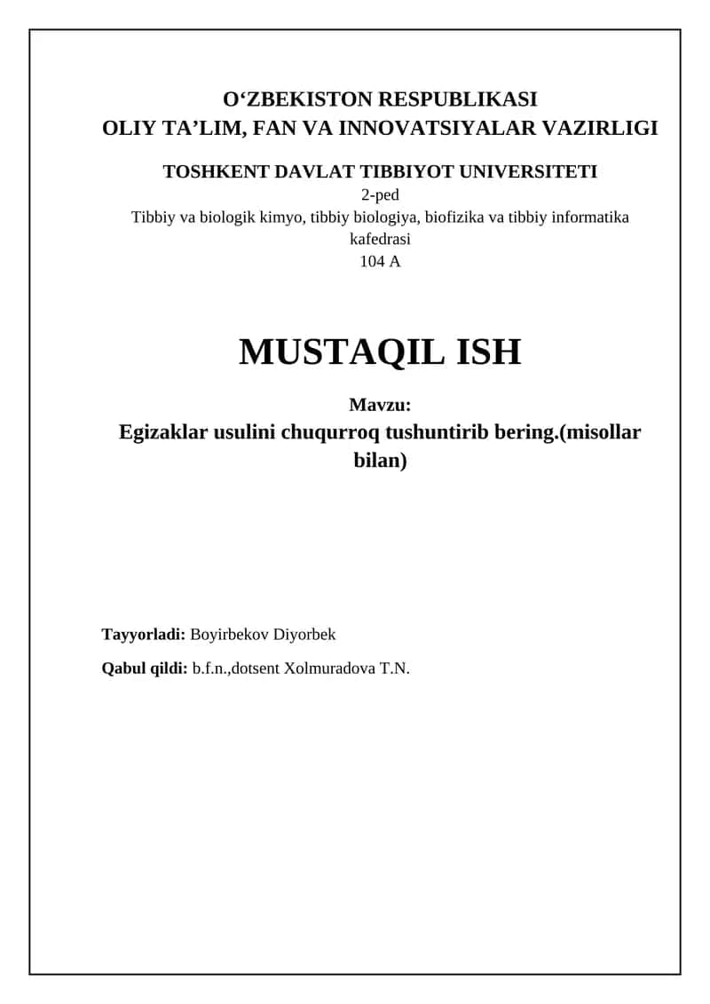 Egizaklar usulini chuqurroq tushuntirish