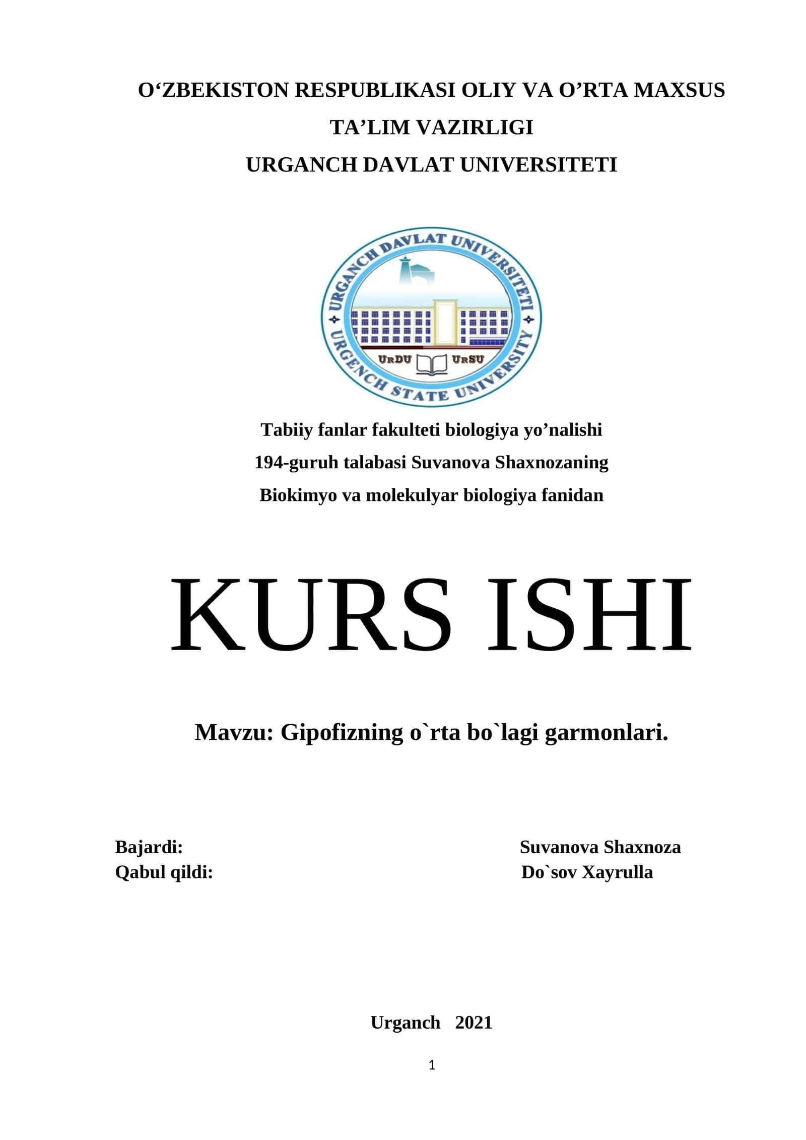 Gipofizning o`rta bo`lagi garmonlari