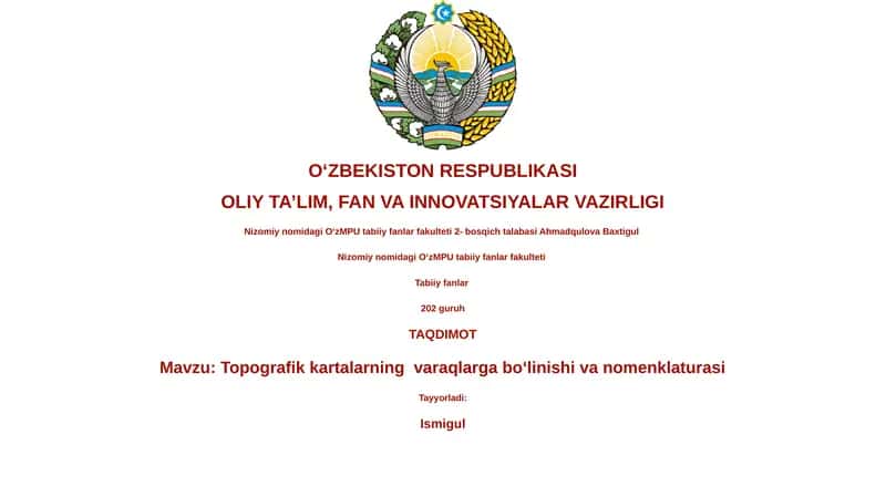 Topografik xaritalarni varaqalarga bo'lish va nomenklatura tizimlari