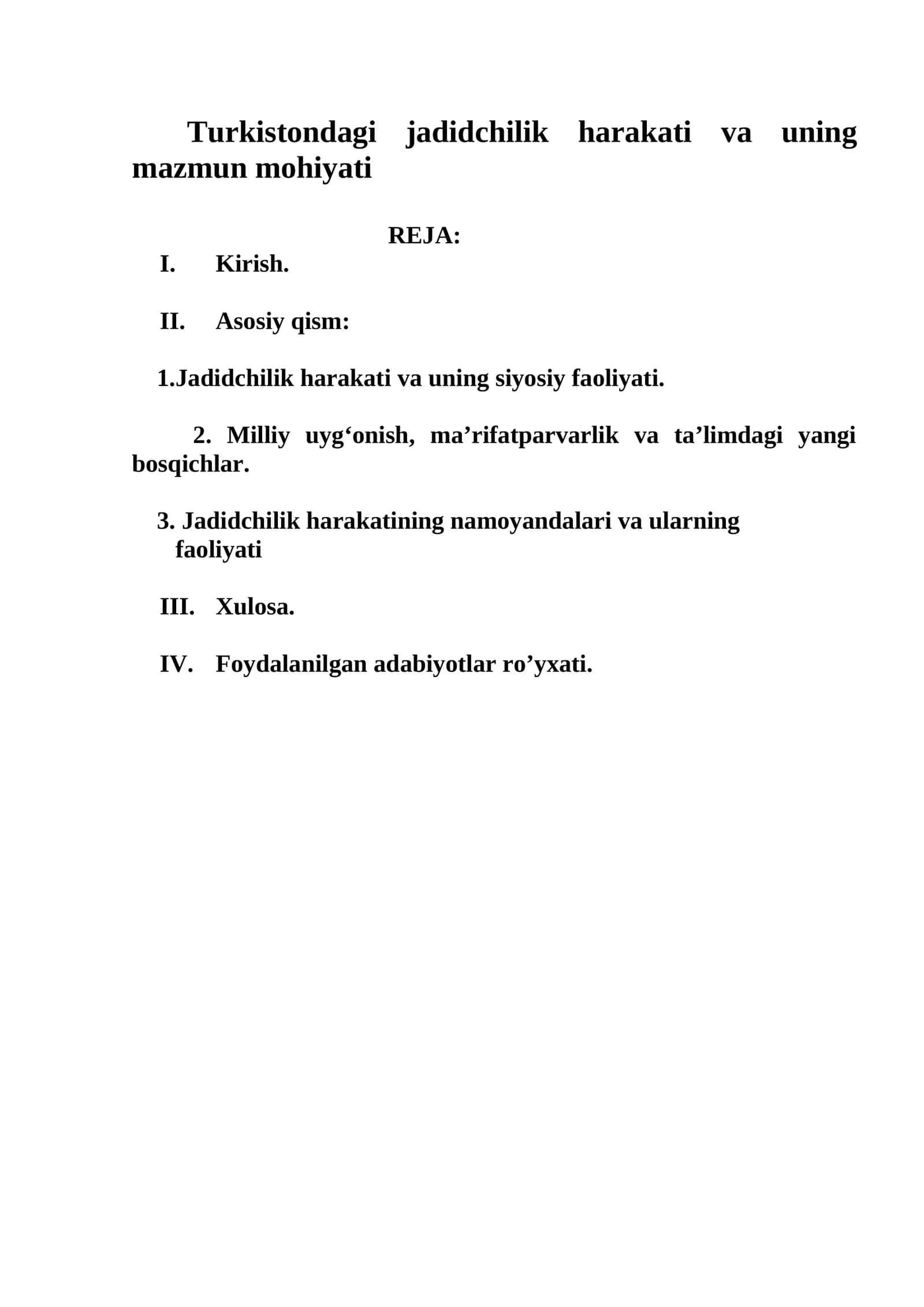 Turkistondagi jadidchilik harakati va uning mazmun mohiyati