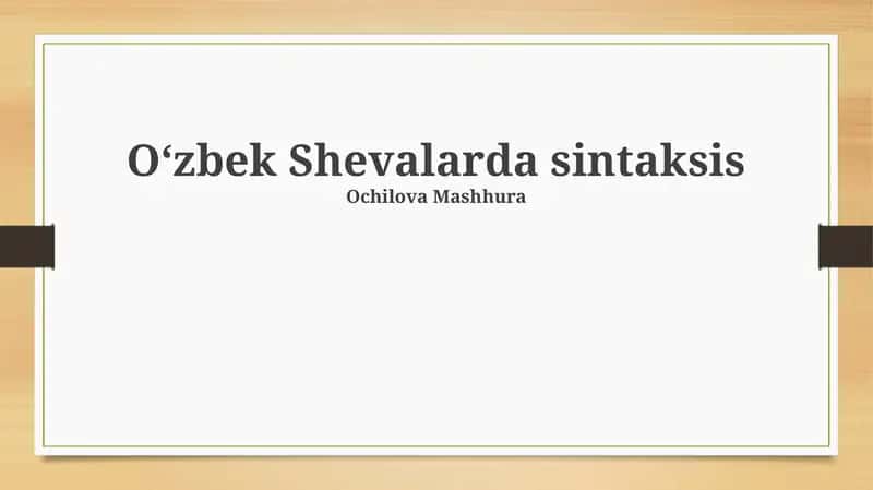 O‘zbek Shevalarda sintaksis
