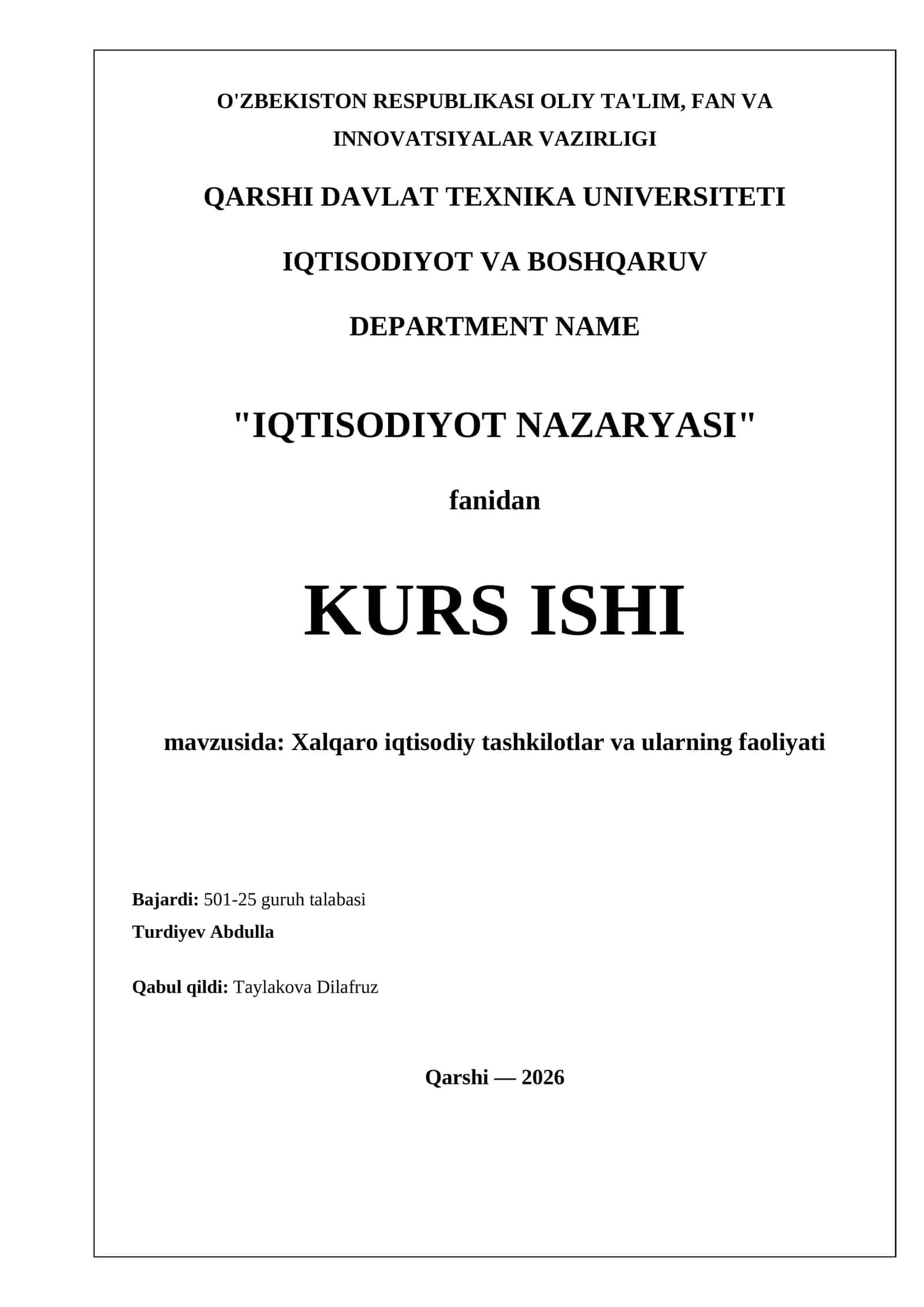 Xalqaro iqtisodiy tashkilotlar va ularning faoliyati