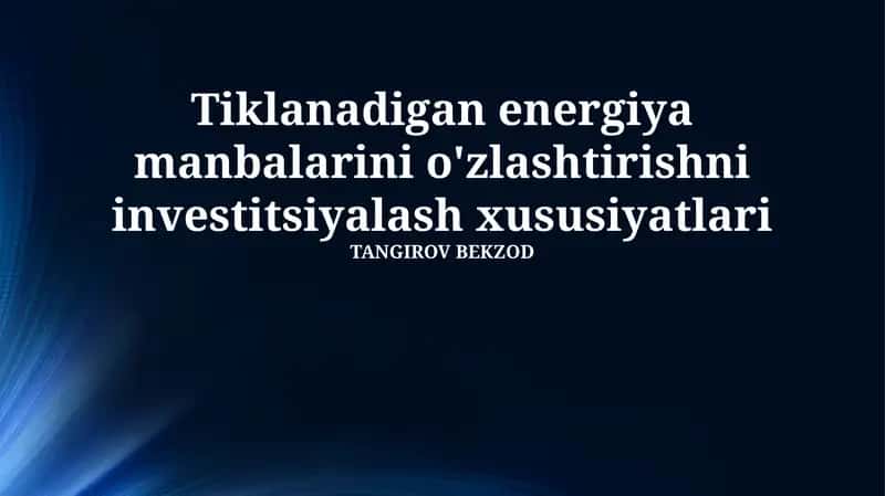 Investitsiyalash xususiyatlari