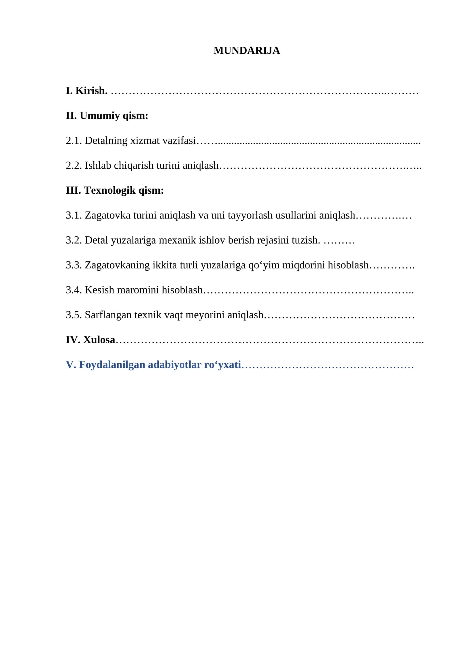 Valik detalini texnologik jarayonini loyihalash