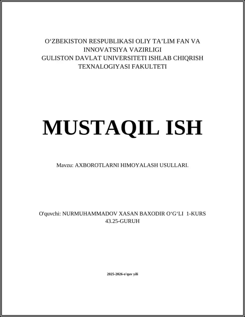 AXBOROTLARNI HIMOYALASH USULLARI