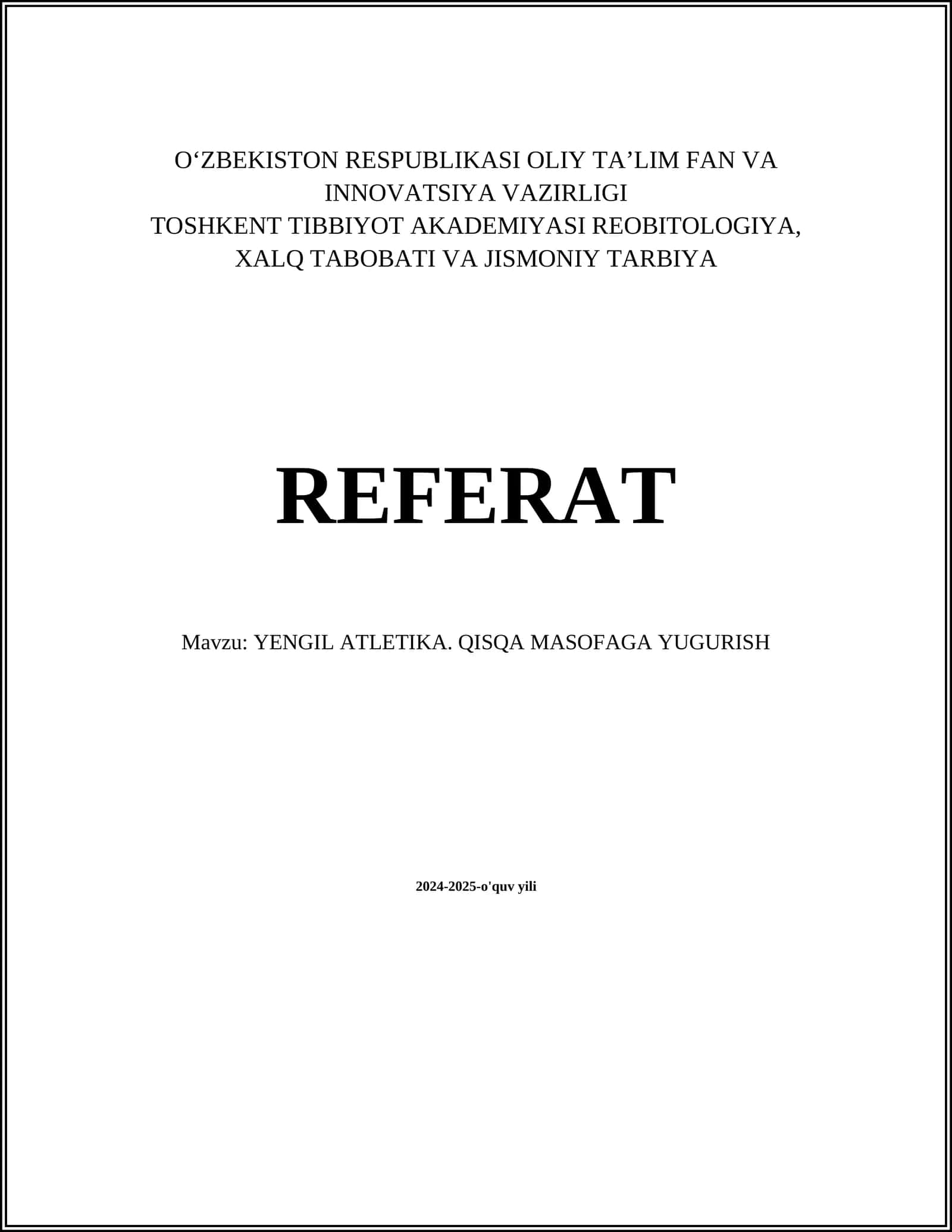 YENGIL ATLETIKA. QISQA MASOFAGA YUGURISH