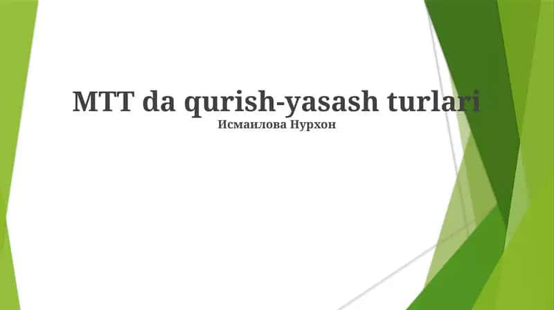 MTT da qurish-yasash turlari