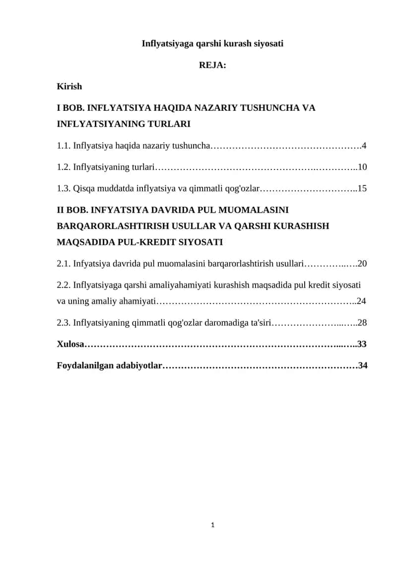 Inflyatsiyaga qarshi kurash siyosati