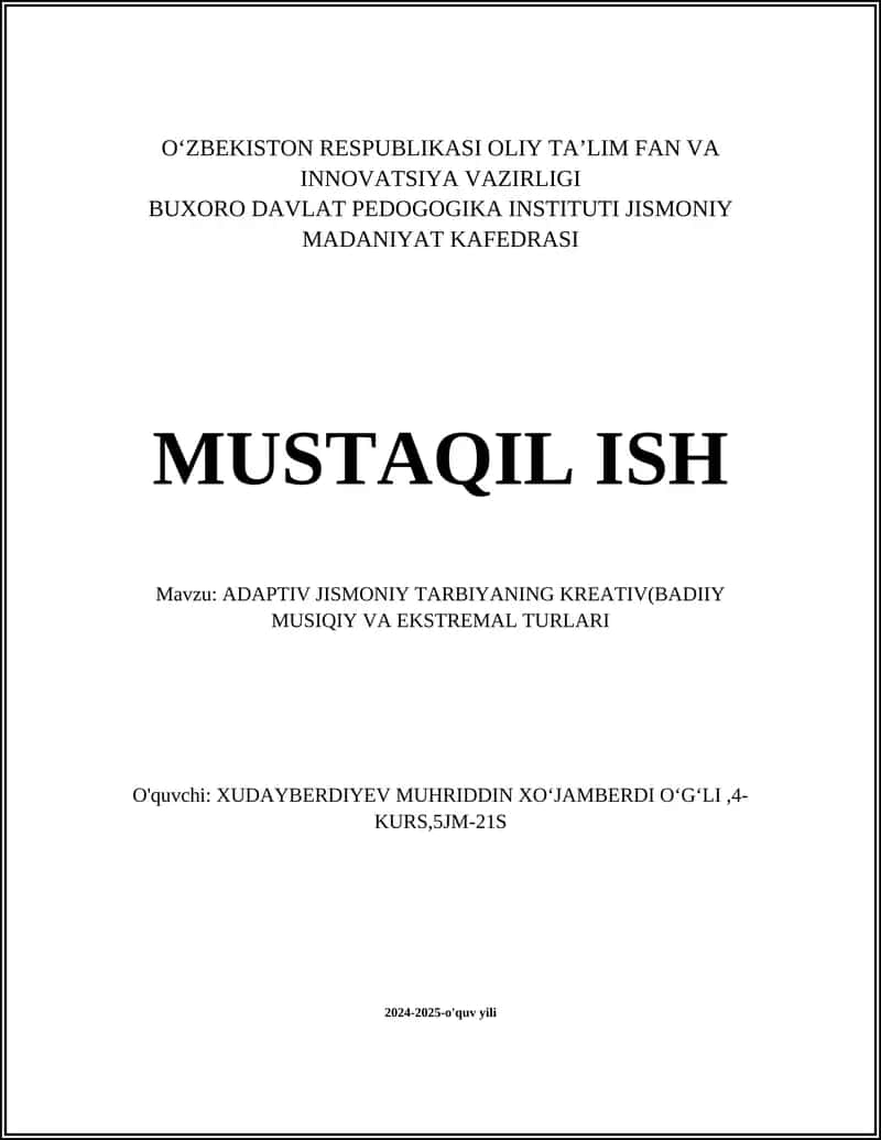 ADAPTIV JISMONIY TARBIYANING KREATIV(BADIIY MUSIQIY VA EKSTREMAL TURLARI