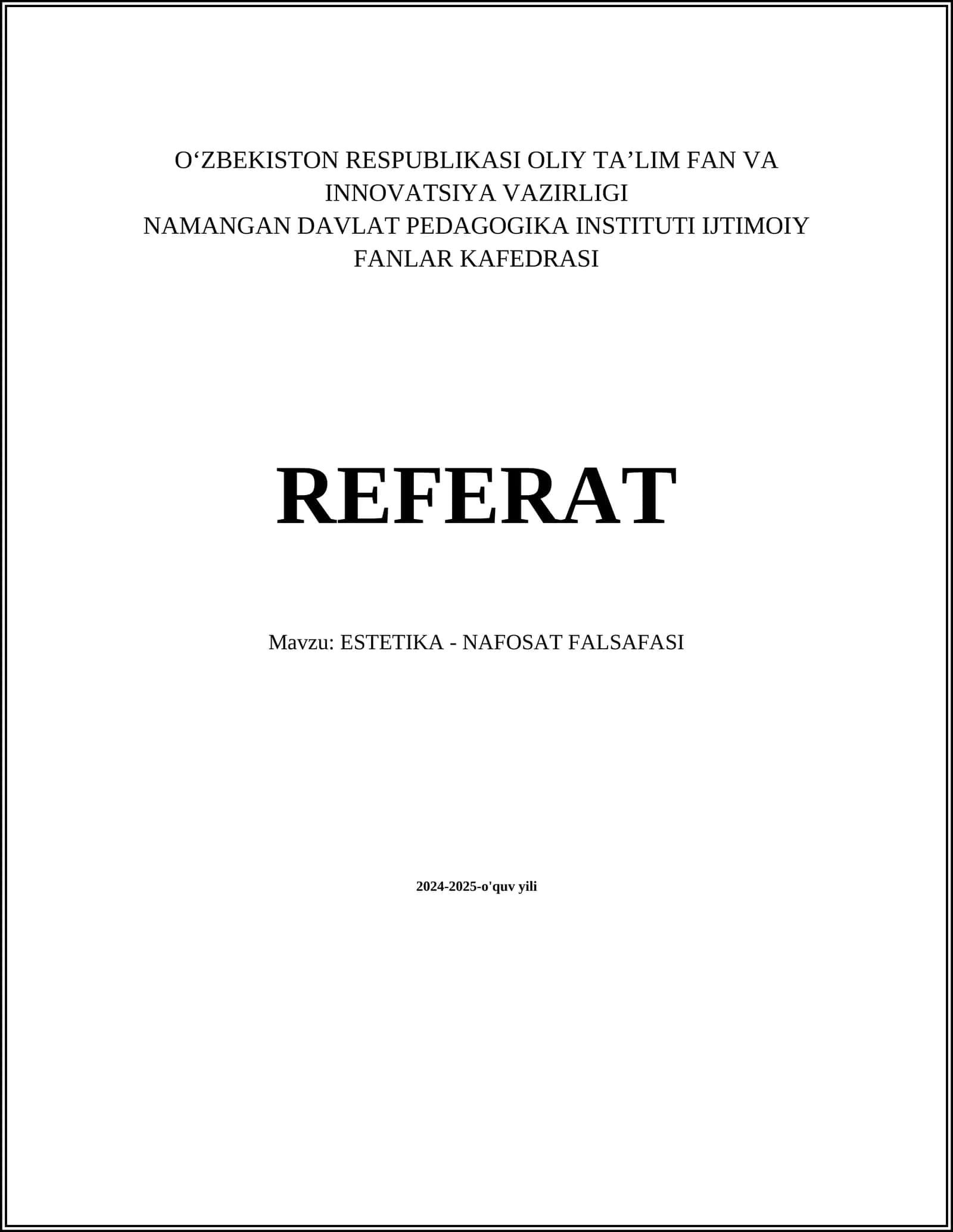 ESTETIKA - NAFOSAT FALSAFASI