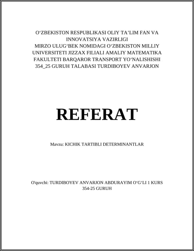 Kichik tartibli determinantlar