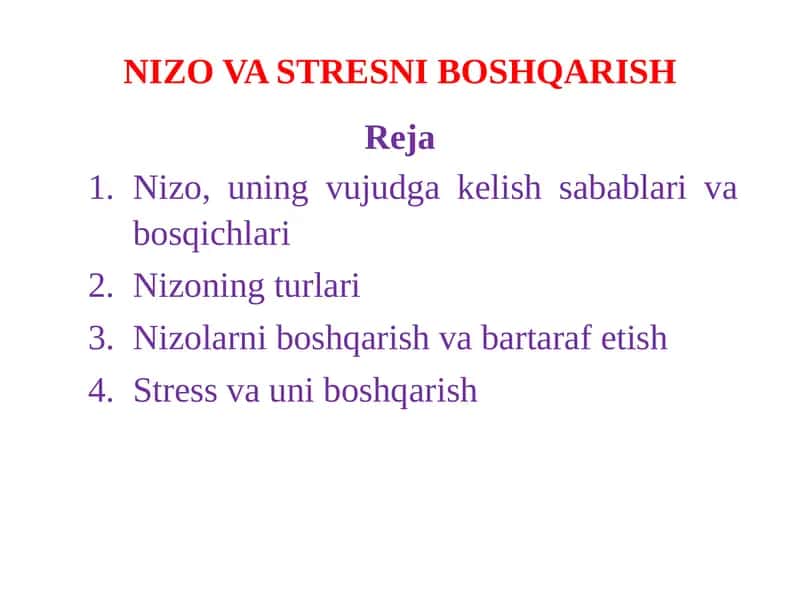 NIZO VA STRESNI BOSHQARISH