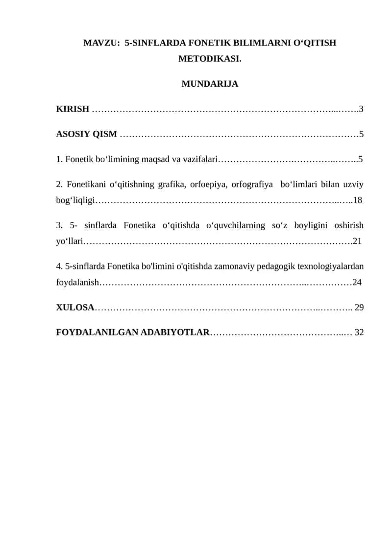 5-sinflarda fonetik bilimlarni o‘qitish metodikasi
