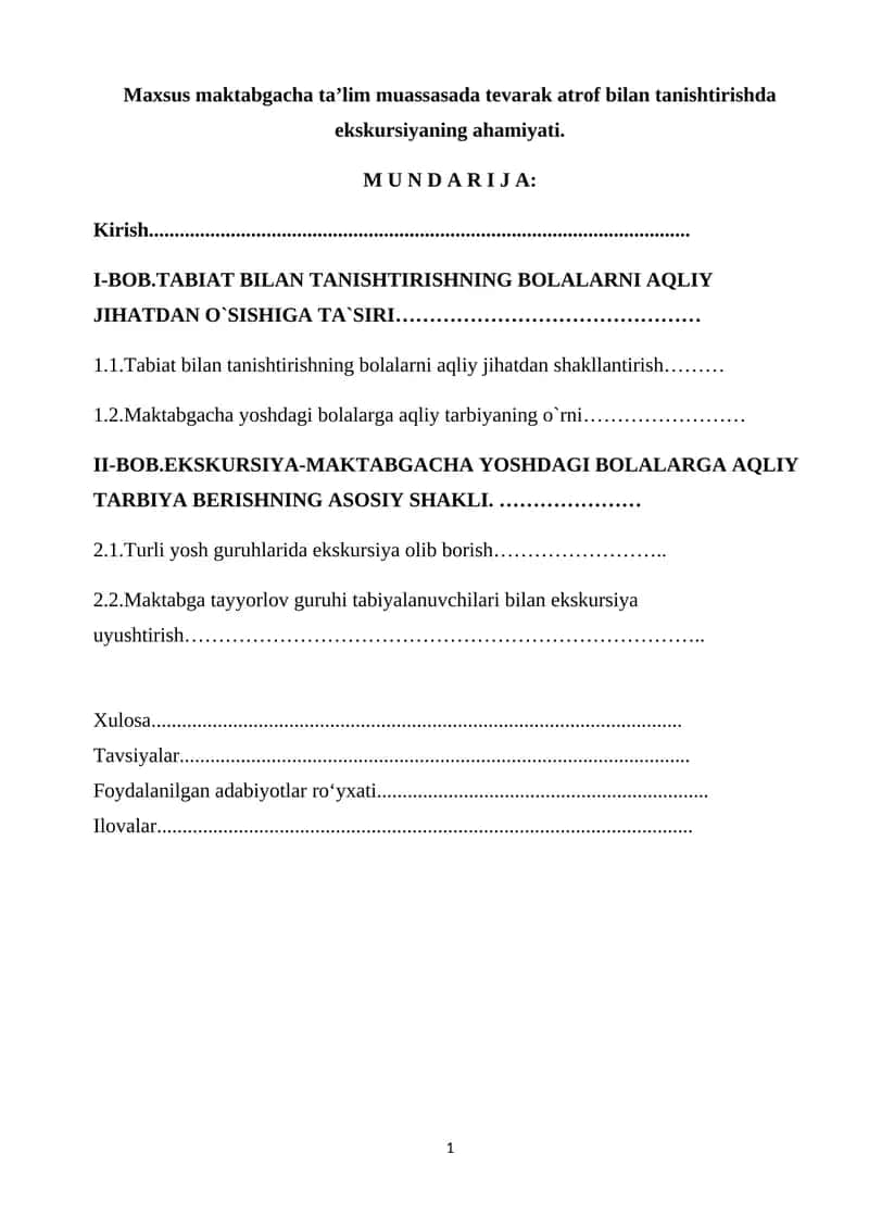 Maxsus maktabgacha taʼlim muassasada tevarak atrof bilan tanishtirishda ekskursiyaning ahamiyati