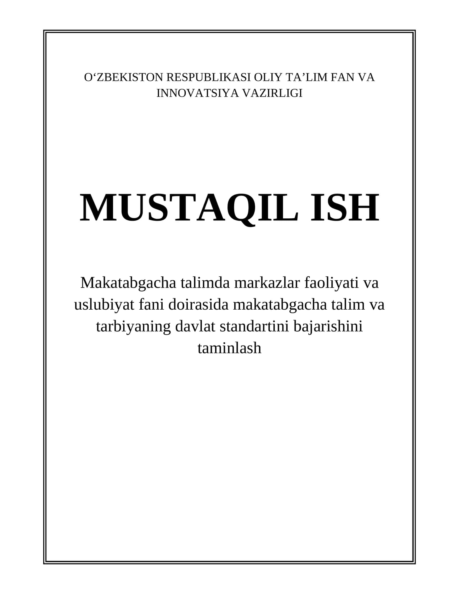 Makatabgacha talim va tarbiyaning davlatstandarti