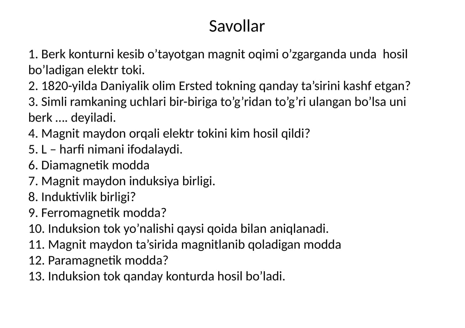 Magnitmaydonor qali elektro tokinikim hosil qildi?