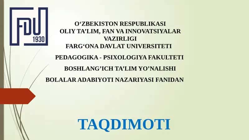 Taqdimot Mavzu: Lirik asarlarni tahlil qilishning oʻziga xosligi