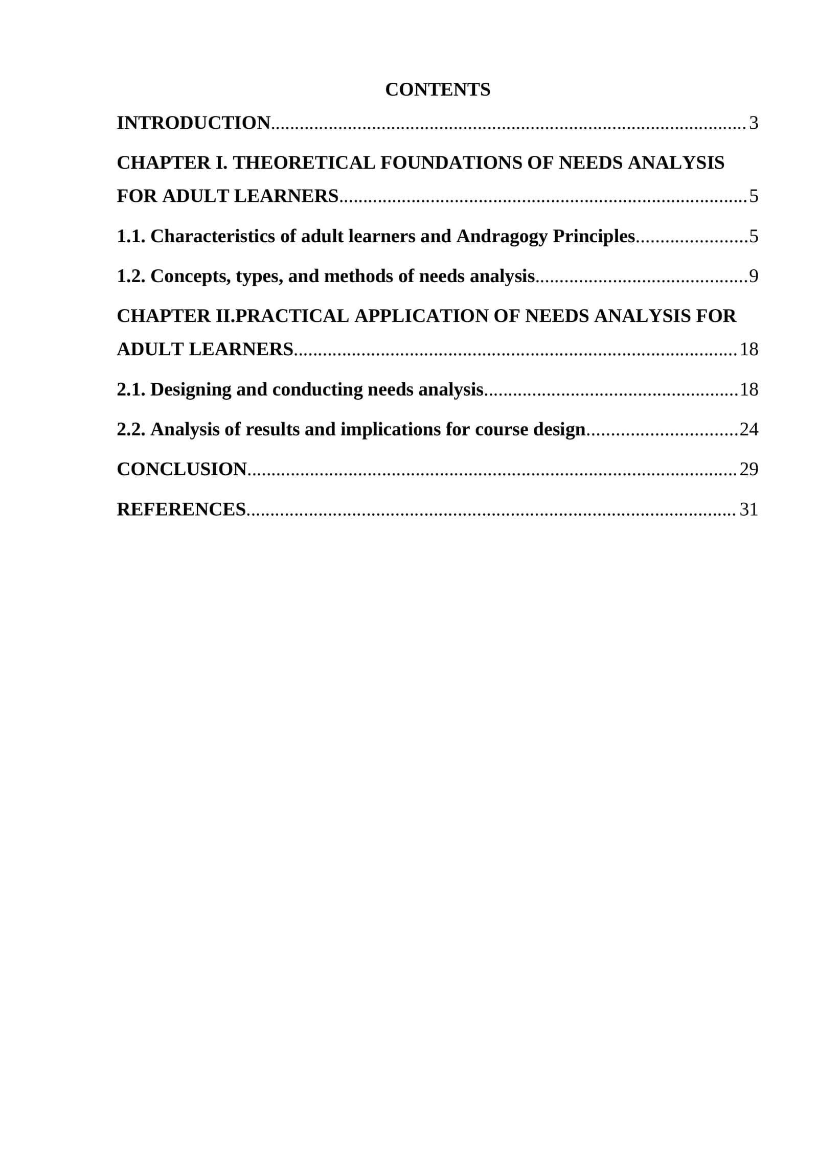 Needs analysis for adult learners