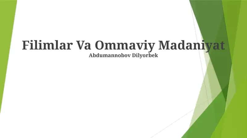 Filimlar Va Ommaviy Madaniyat