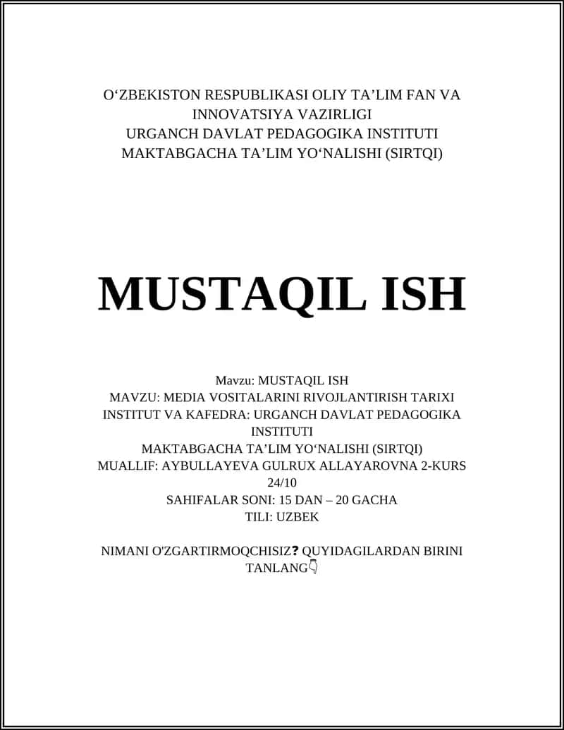 MEDIA VOSITALARINI RIVOJLANTIRISH TARIXI