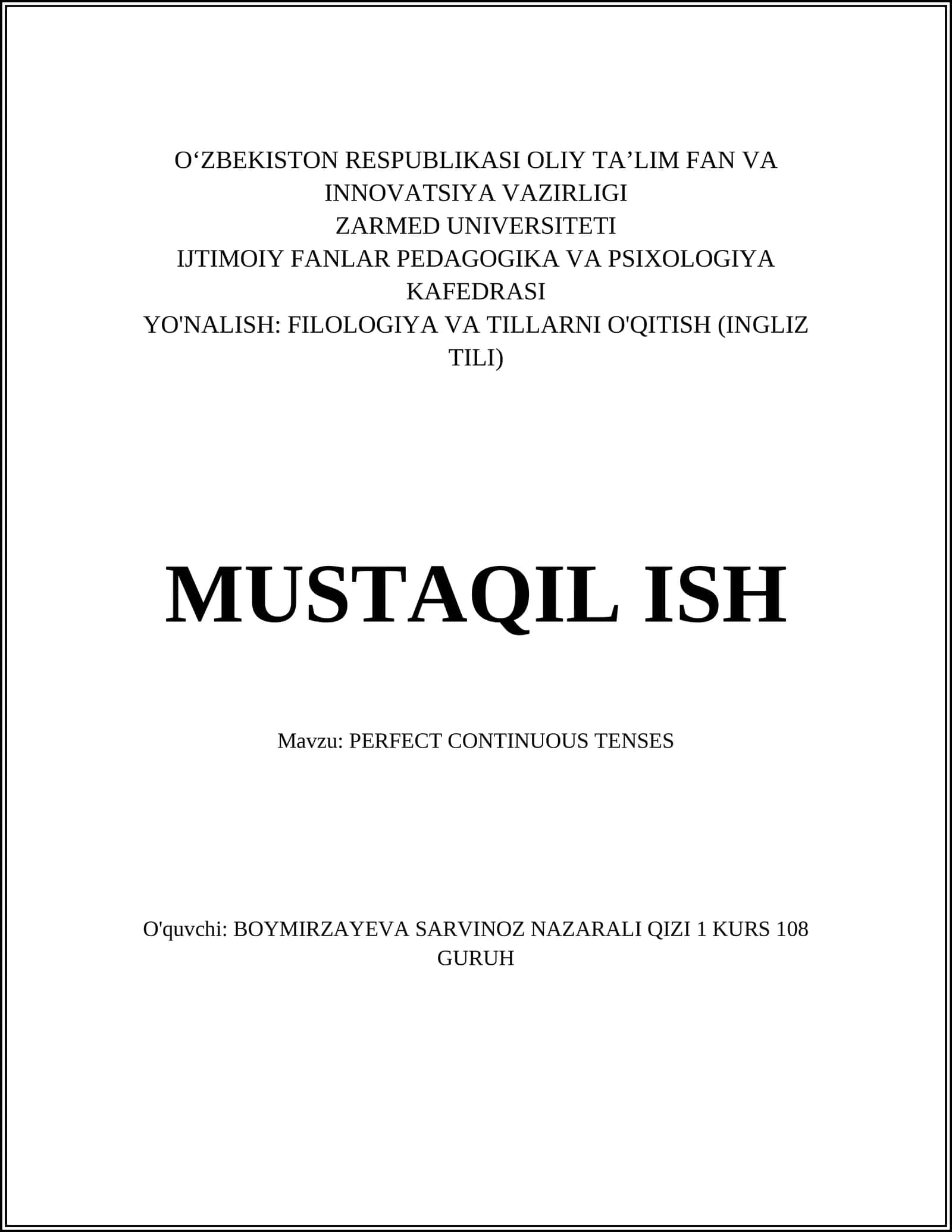 PERFECT CONTINUOUS TENSES