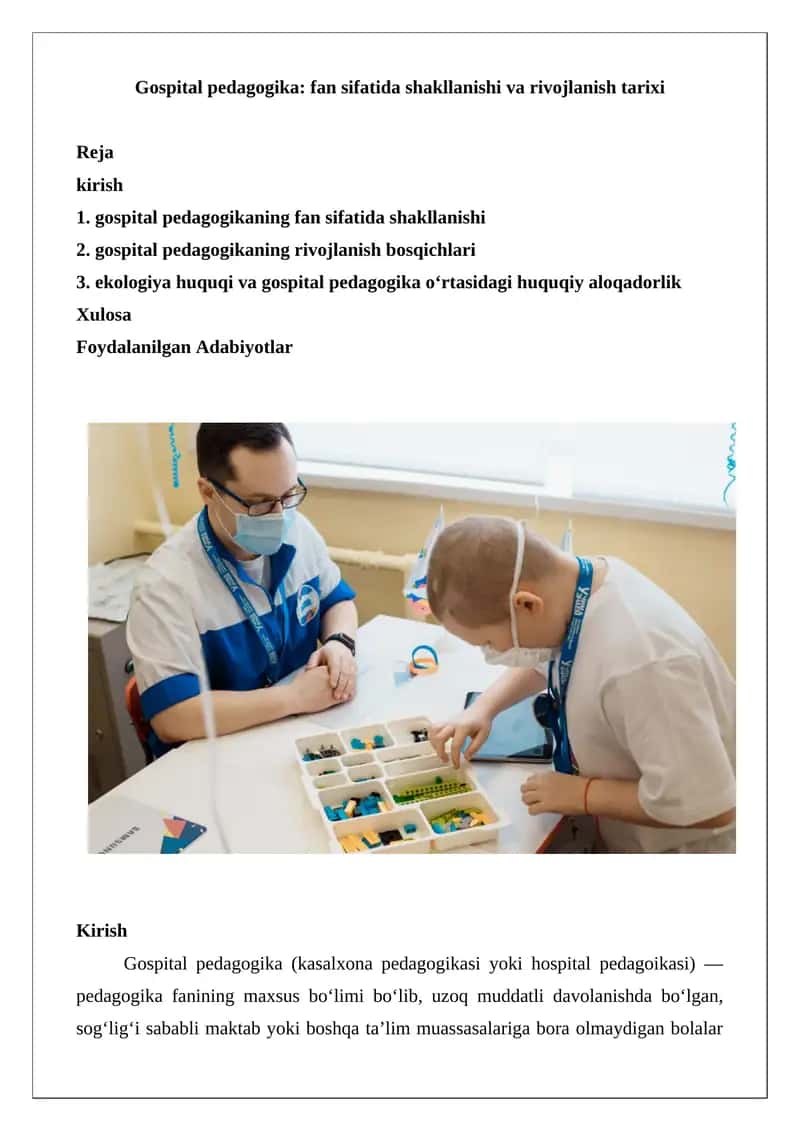 Gospital pedagogika: fan sifatida shakllanishi va rivojlanish tarixi