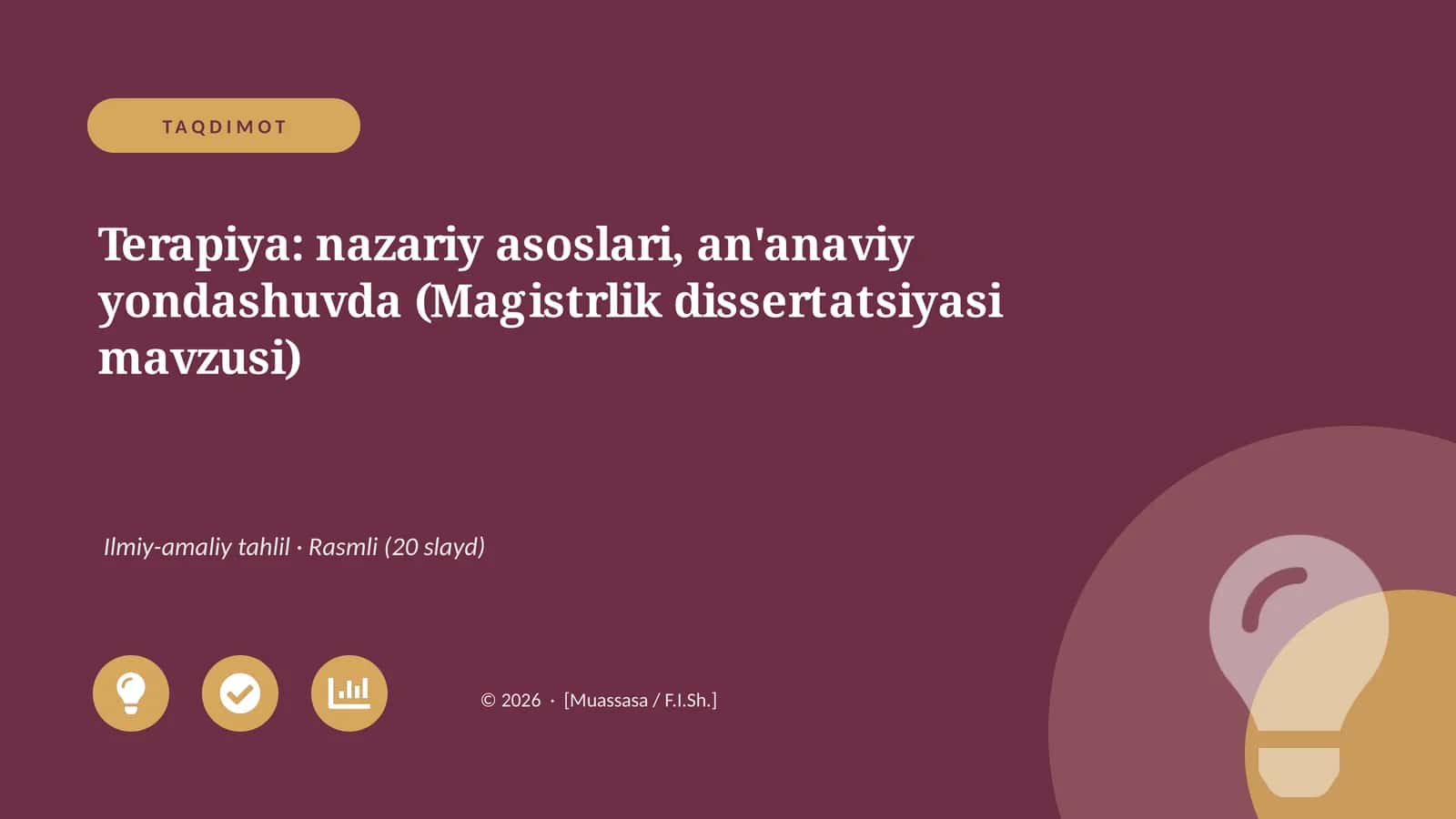 Terapiya: nazariy asoslari, an'anaviy yondashuvda (Magistrlik dissertatsiyasi mavzusi)