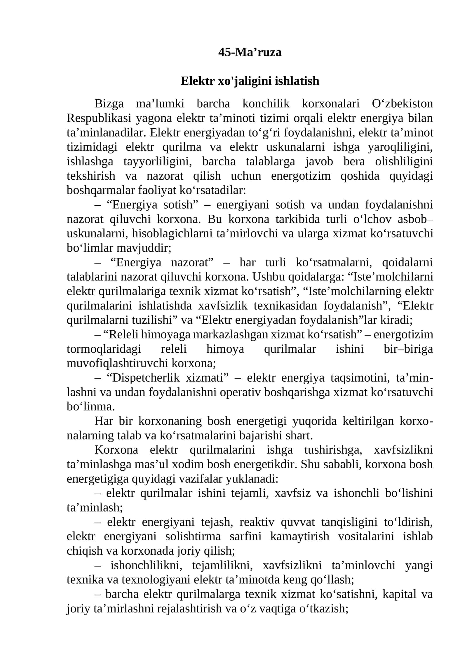 Elektr xo'jaligini ishlatish
