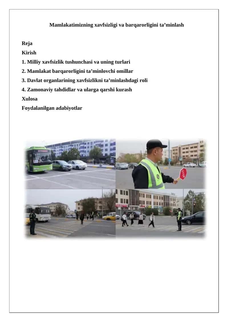 Mamlakatimizning xavfsizligi va barqarorligini ta’minlash